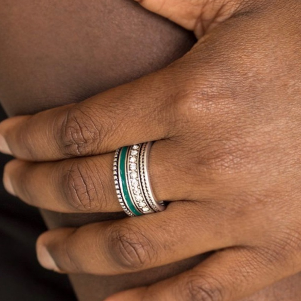 Green and silver ring